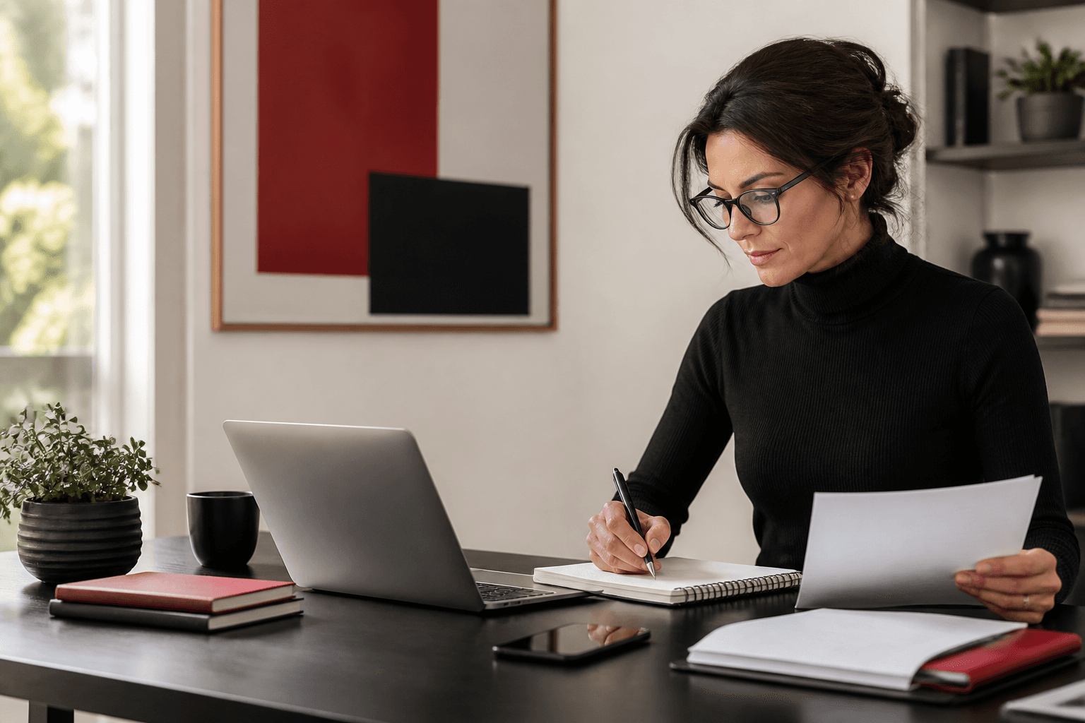 A professional assistant organizing client work